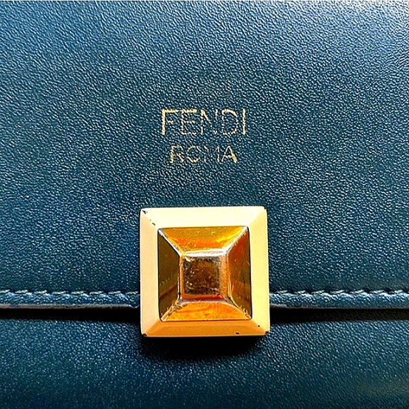 FENDI AUTHENTIC TEAL LEATHER LONG WALLET EXCELLENT USED CONDITION - Picture 4 of 15